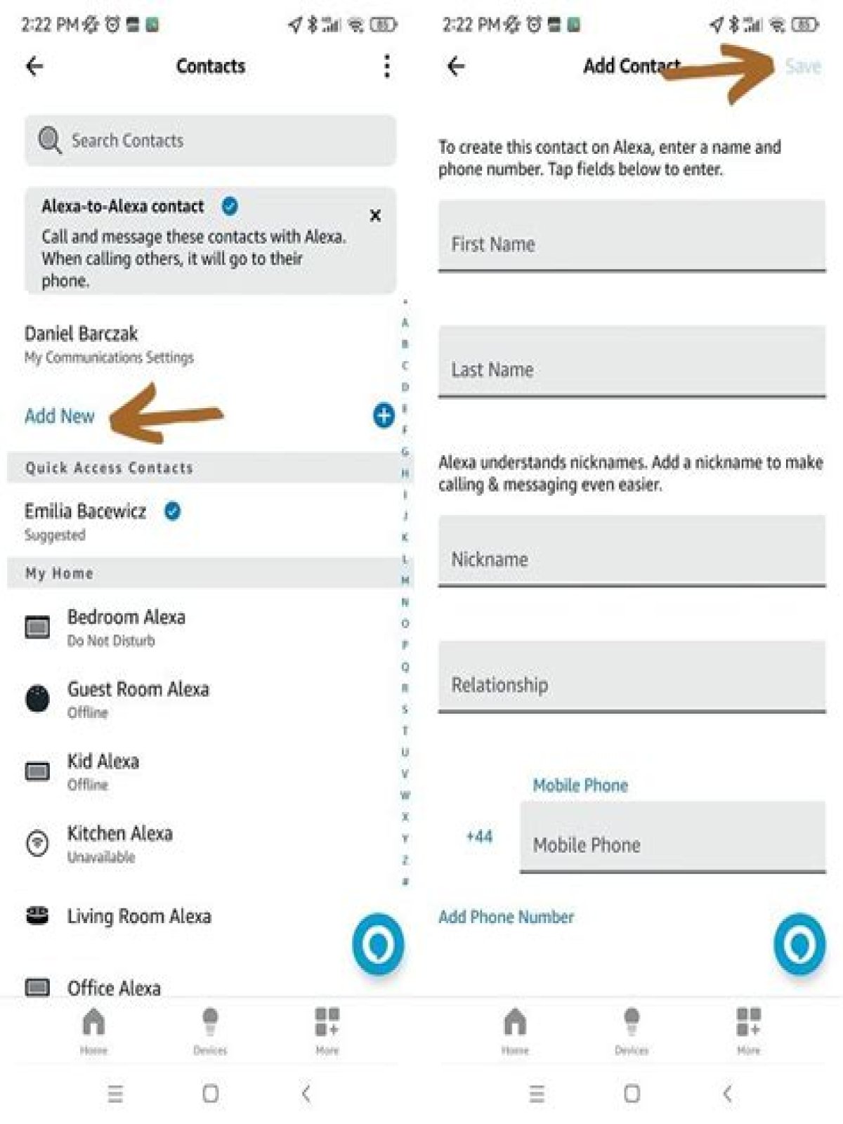 How do I add my contacts to Alexa?