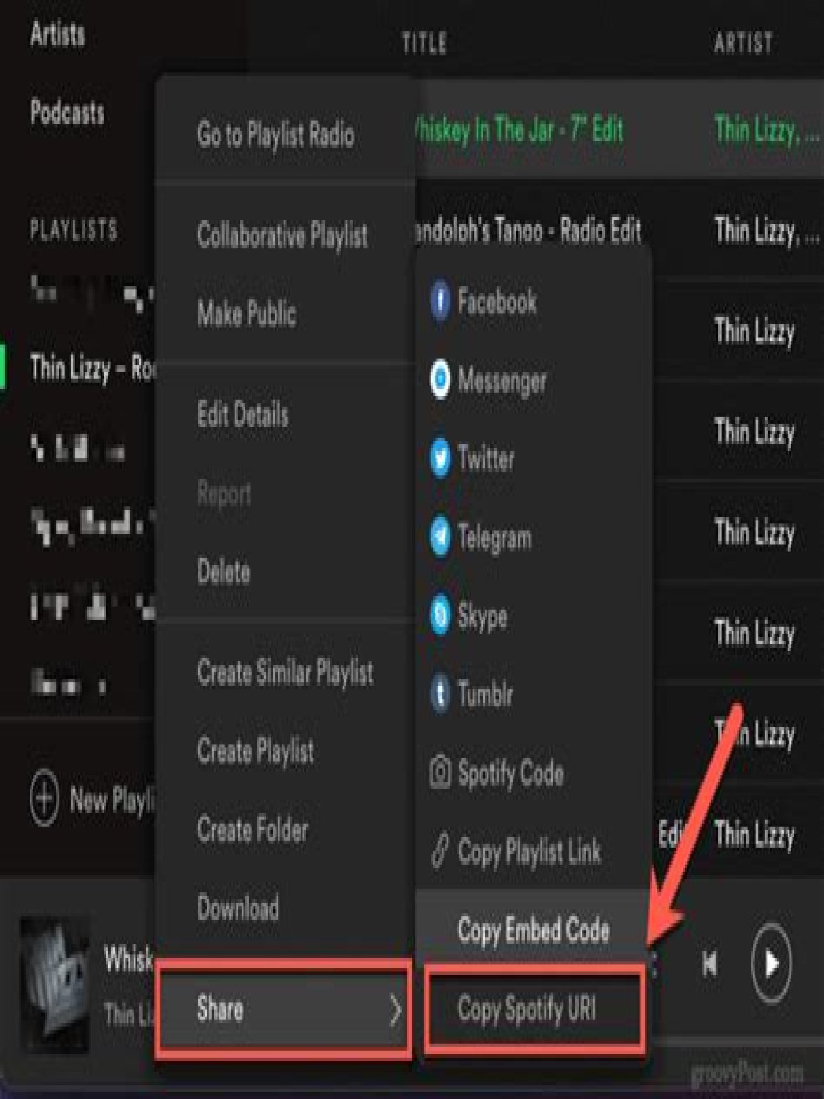 How do you copy and paste on Spotify?